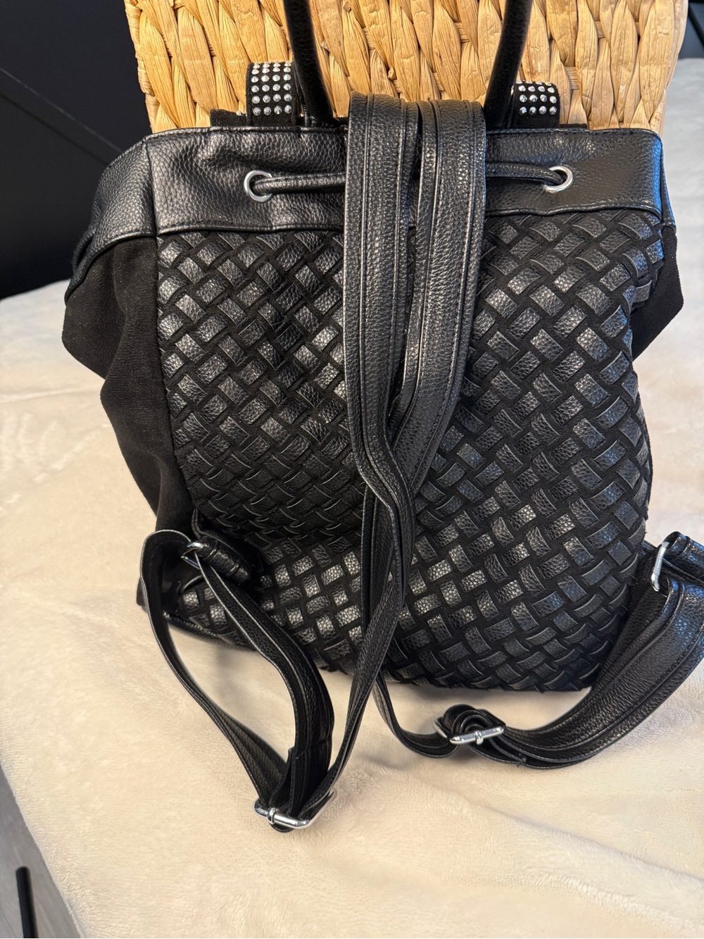 Y2K Glam Woven Rhinestone Drawstring Backpack - Black - Picture 3 of 9
